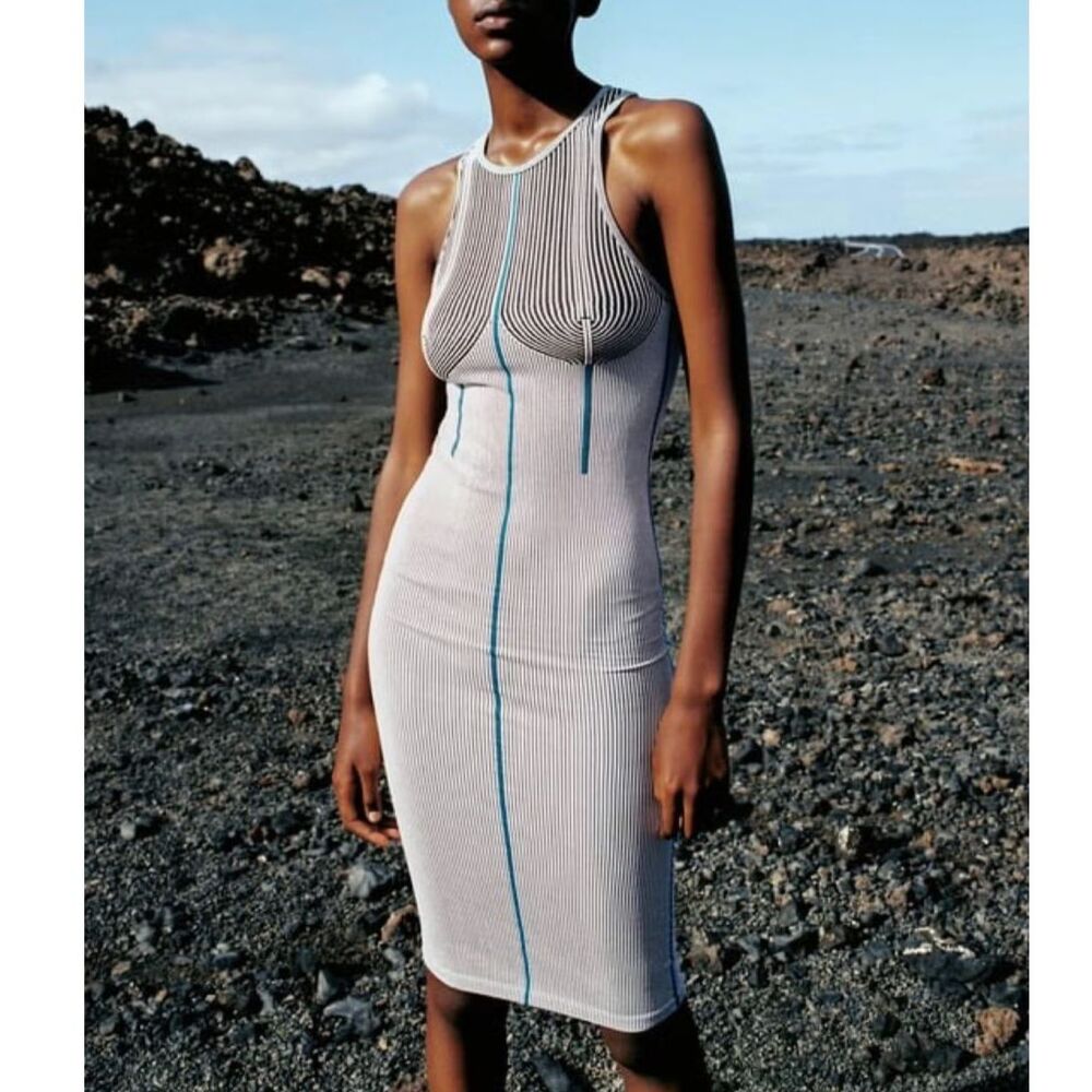 Zara Limitless Contour Collection Ribbed Bodycon Midi Dress, XS